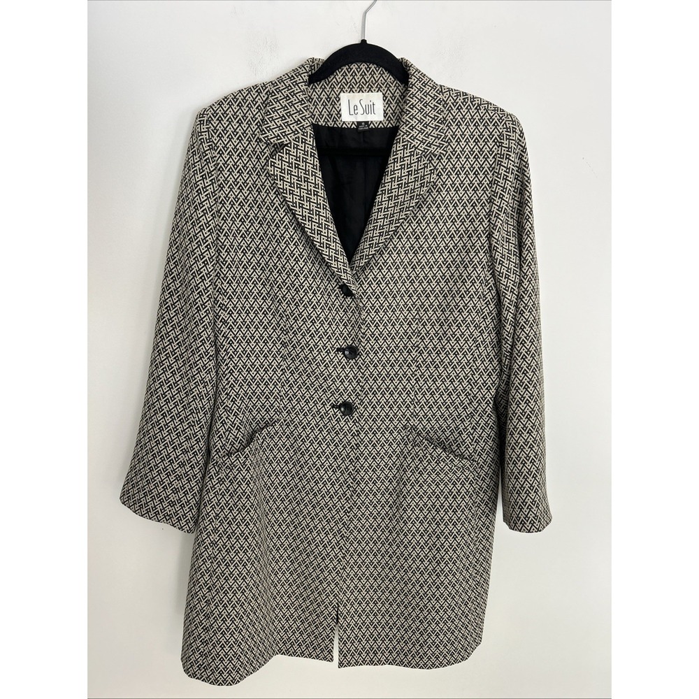 Le Suit Women‎ Sz 16 ClassicHerringbone Long Sleeve Button Front Blazer Jacket